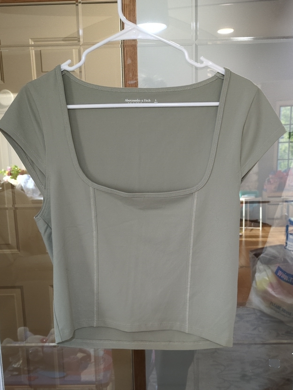 Abercrombie & Fitch Sage Square-Neck Cap Sleeve Crop Top